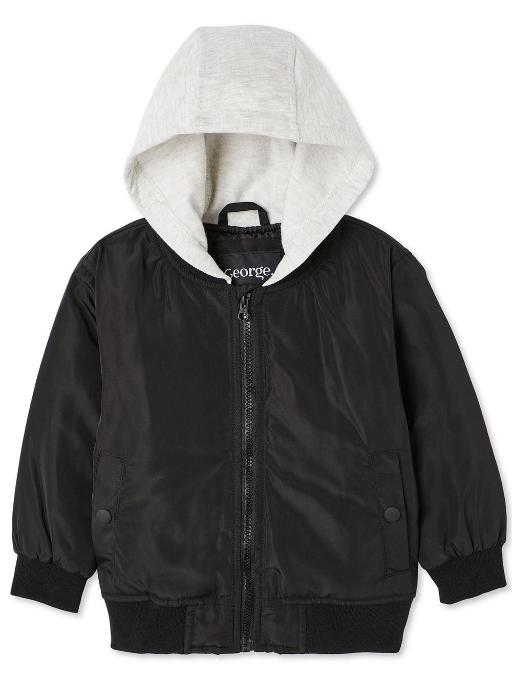 🧸 Black Hooded Bomber Jacket - Lightweight Cozy Layer